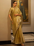 Tantalizing Golden Zari Weaving Tissue Silk Traditional Saree With Blouse - Zeel Clothing