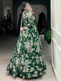 Tantalizing Green Floral Printed Georgette Event Wear Gown With Dupatta - Zeel Clothing