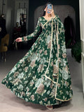 Tantalizing Green Floral Printed Georgette Event Wear Gown With Dupatta - Zeel Clothing