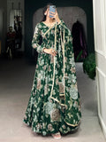 Tantalizing Green Floral Printed Georgette Event Wear Gown With Dupatta - Zeel Clothing