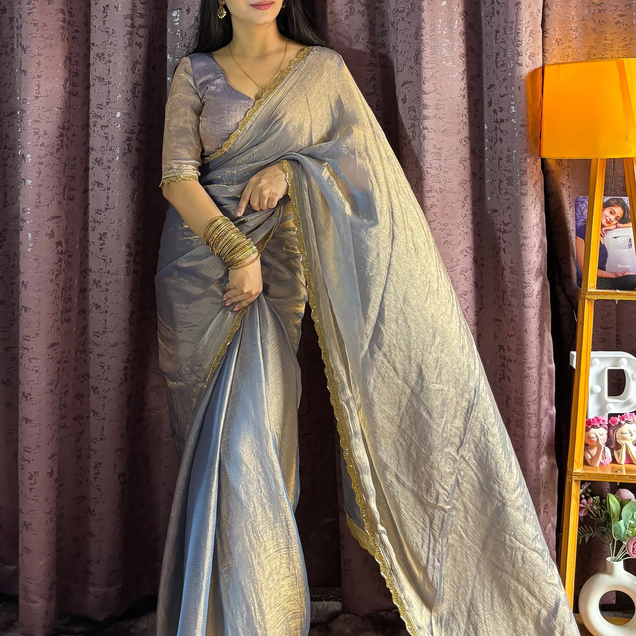 Tantalizing Grey Fendi Silk Two Tone Saree With Blouse - Zeel Clothing