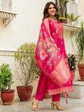 Tantalizing Hot Pink Zari Weaving Chanderi Silk Pant Suit With Dupatta - Zeel Clothing
