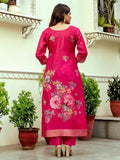 Tantalizing Hot Pink Zari Weaving Chanderi Silk Pant Suit With Dupatta - Zeel Clothing