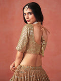 Tantalizing Mehendi Georgette Sequins Work Lehenga Choli With Dupatta - Zeel Clothing