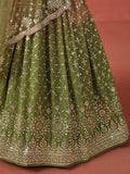 Tantalizing Mehendi Georgette Sequins Work Lehenga Choli With Dupatta - Zeel Clothing