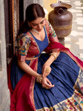Tantalizing Navy Blue Kalamkari Print Chanderi Silk Event Wear Half Saree Lehenga