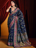 Tantalizing Navy Blue Paisley Printed Tussar Silk Party Wear Saree - Zeel Clothing