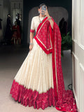 Tantalizing Off-White Bandhej Print Cotton Festive Wear Lehenga Choli With Dupatta - Zeel Clothing