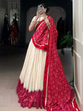 Tantalizing Off-White Bandhej Print Cotton Festive Wear Lehenga Choli With Dupatta - Zeel Clothing