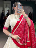 Tantalizing Off-White Bandhej Print Cotton Festive Wear Lehenga Choli With Dupatta - Zeel Clothing
