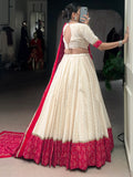 Tantalizing Off-White Bandhej Print Cotton Festive Wear Lehenga Choli With Dupatta - Zeel Clothing