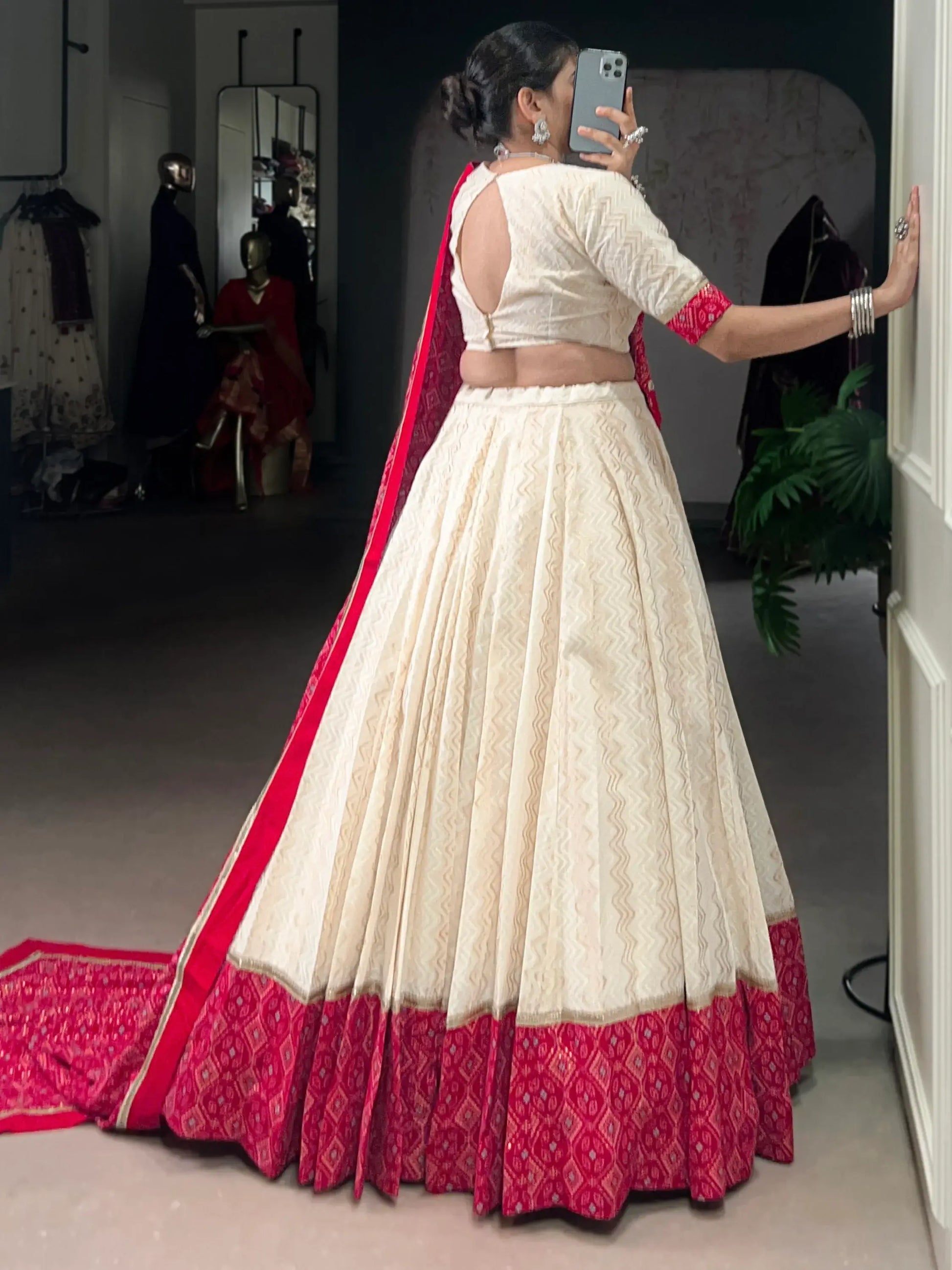 Tantalizing Off-White Bandhej Print Cotton Festive Wear Lehenga Choli With Dupatta - Zeel Clothing
