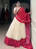 Tantalizing Off-White Bandhej Print Cotton Festive Wear Lehenga Choli With Dupatta - Zeel Clothing