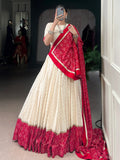 Tantalizing Off-White Bandhej Print Cotton Festive Wear Lehenga Choli With Dupatta - Zeel Clothing