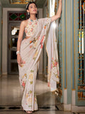 Tantalizing Off-White Digital Printed Georgette Office Wear Saree With Blouse - Zeel Clothing