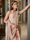 Tantalizing Off-White Digital Printed Georgette Office Wear Saree With Blouse - Zeel Clothing