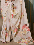 Tantalizing Off-White Digital Printed Georgette Office Wear Saree With Blouse - Zeel Clothing
