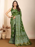 Tantalizing Olive Green Zari Weaving Silk Mehendi Wear Saree - Zeel Clothing