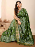 Tantalizing Olive Green Zari Weaving Silk Mehendi Wear Saree - Zeel Clothing