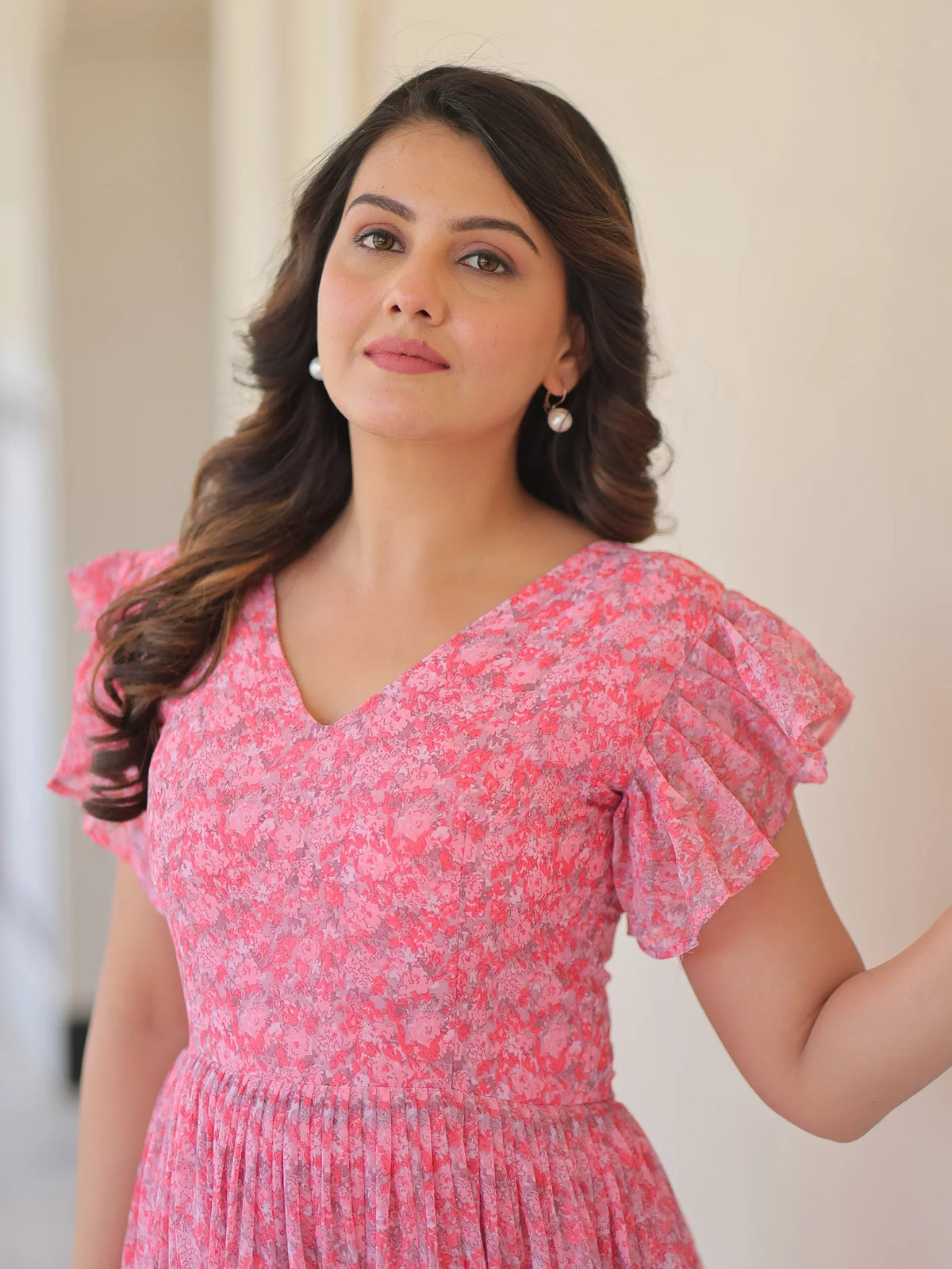 Tantalizing Pink Digital Printed Georgette Western Dress - Zeel Clothing
