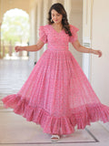 Tantalizing Pink Digital Printed Georgette Western Dress - Zeel Clothing