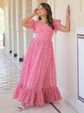 Tantalizing Pink Digital Printed Georgette Western Dress - Zeel Clothing