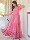 Tantalizing Pink Digital Printed Georgette Western Dress - Zeel Clothing