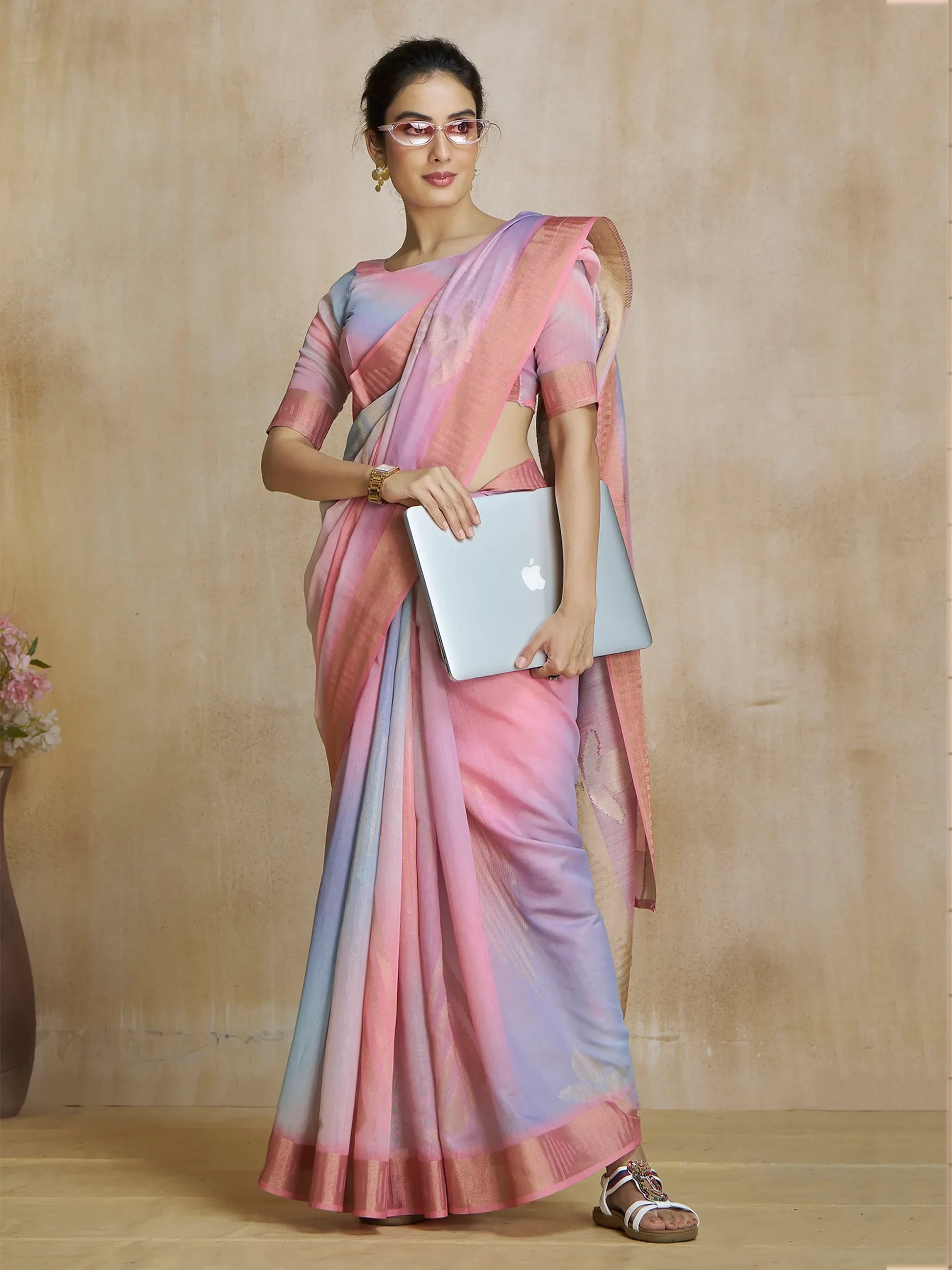 Tantalizing Pink Digital Printed Silk Event Wear Saree With Blouse - Zeel Clothing