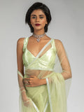 Tantalizing Pista Green Diamond Bordered Net Party Wear Pre-Stitched Saree - Zeel Clothing