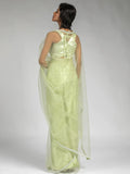 Tantalizing Pista Green Diamond Bordered Net Party Wear Pre-Stitched Saree - Zeel Clothing