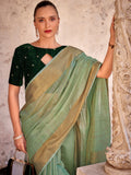 Tantalizing Pista Green Zari Weaving Tissue Silk Saree With Blouse - Zeel Clothing