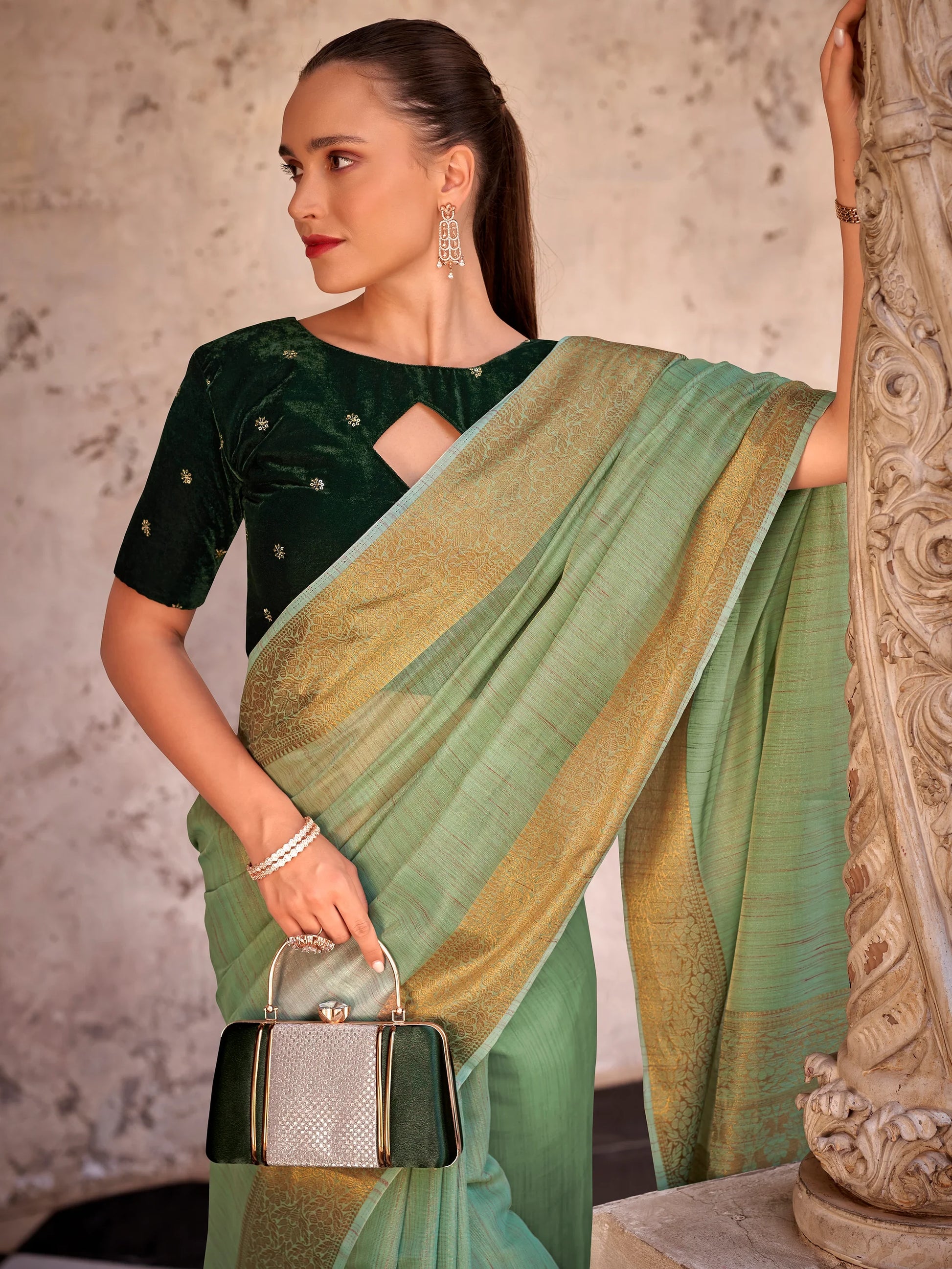 Tantalizing Pista Green Zari Weaving Tissue Silk Saree With Blouse - Zeel Clothing