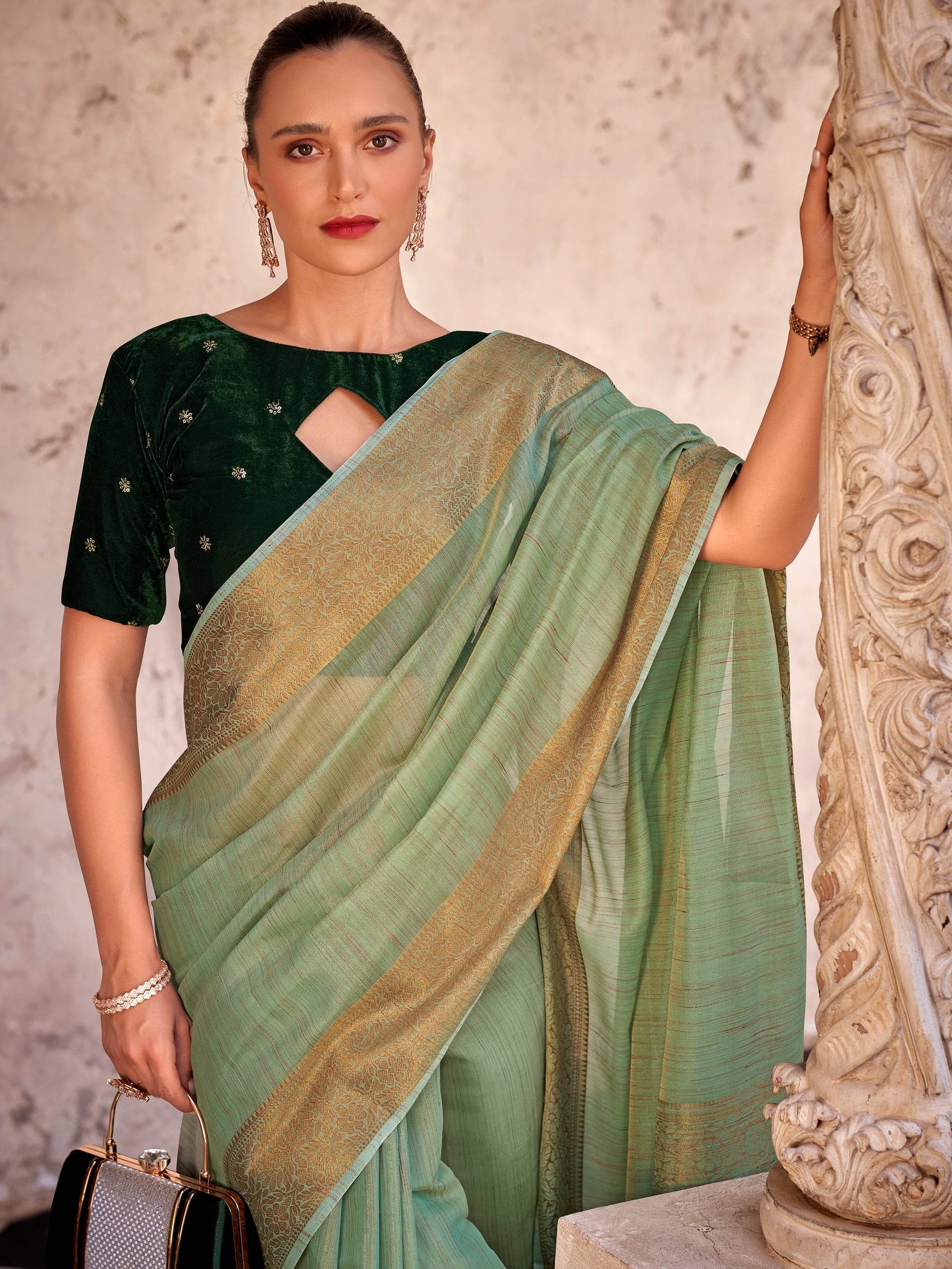Tantalizing Pista Green Zari Weaving Tissue Silk Saree With Blouse - Zeel Clothing