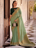 Tantalizing Pista Green Zari Weaving Tissue Silk Saree With Blouse - Zeel Clothing