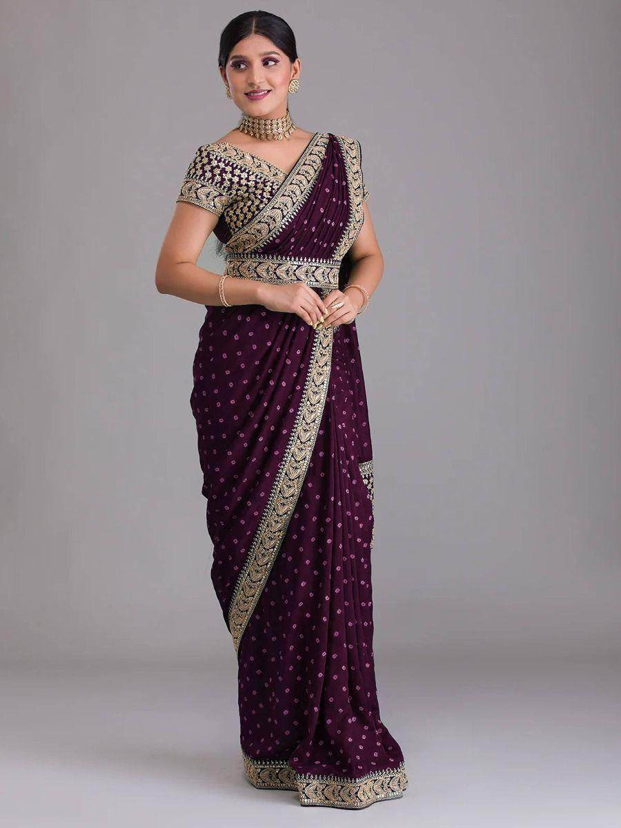 Tantalizing Purple Bandhani Printed Silk Traditional Saree With Blouse - Zeel Clothing