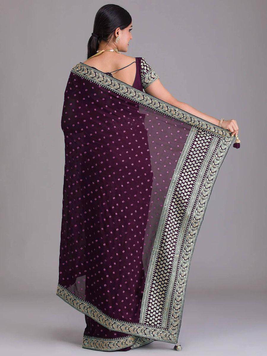 Tantalizing Purple Bandhani Printed Silk Traditional Saree With Blouse - Zeel Clothing