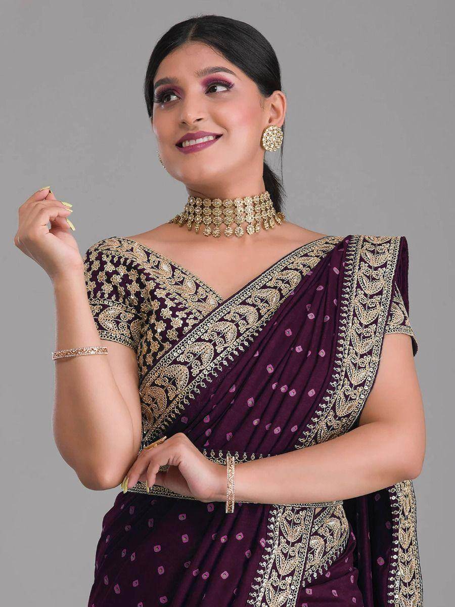 Tantalizing Purple Bandhani Printed Silk Traditional Saree With Blouse - Zeel Clothing
