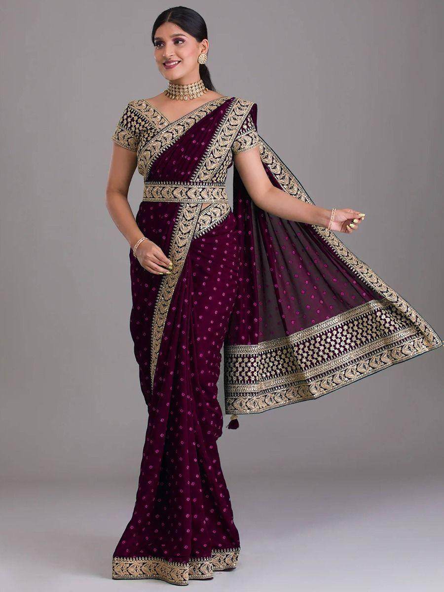 Tantalizing Purple Bandhani Printed Silk Traditional Saree With Blouse - Zeel Clothing