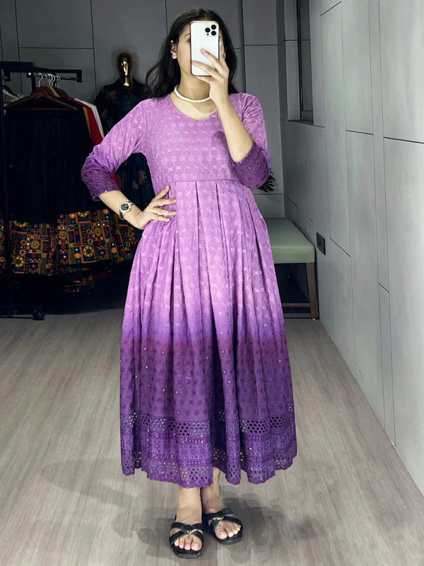 Tantalizing Purple Chikankari Cotton Casual Wear Dress - Zeel Clothing