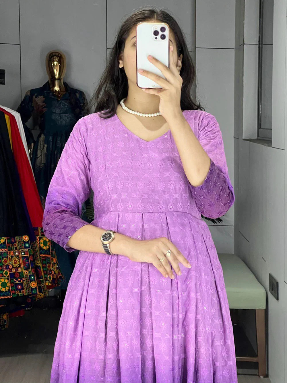 Tantalizing Purple Chikankari Cotton Casual Wear Dress - Zeel Clothing