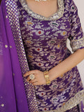 Tantalizing Purple Embroidered Jacquard Wedding Wear Sharara Suit - Zeel Clothing