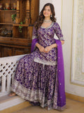 Tantalizing Purple Embroidered Jacquard Wedding Wear Sharara Suit - Zeel Clothing