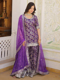 Tantalizing Purple Embroidered Jacquard Wedding Wear Sharara Suit - Zeel Clothing
