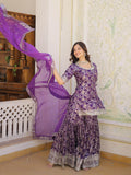 Tantalizing Purple Embroidered Jacquard Wedding Wear Sharara Suit - Zeel Clothing
