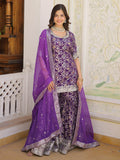 Tantalizing Purple Embroidered Jacquard Wedding Wear Sharara Suit - Zeel Clothing