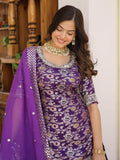 Tantalizing Purple Embroidered Jacquard Wedding Wear Sharara Suit - Zeel Clothing