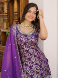 Tantalizing Purple Embroidered Jacquard Wedding Wear Sharara Suit - Zeel Clothing