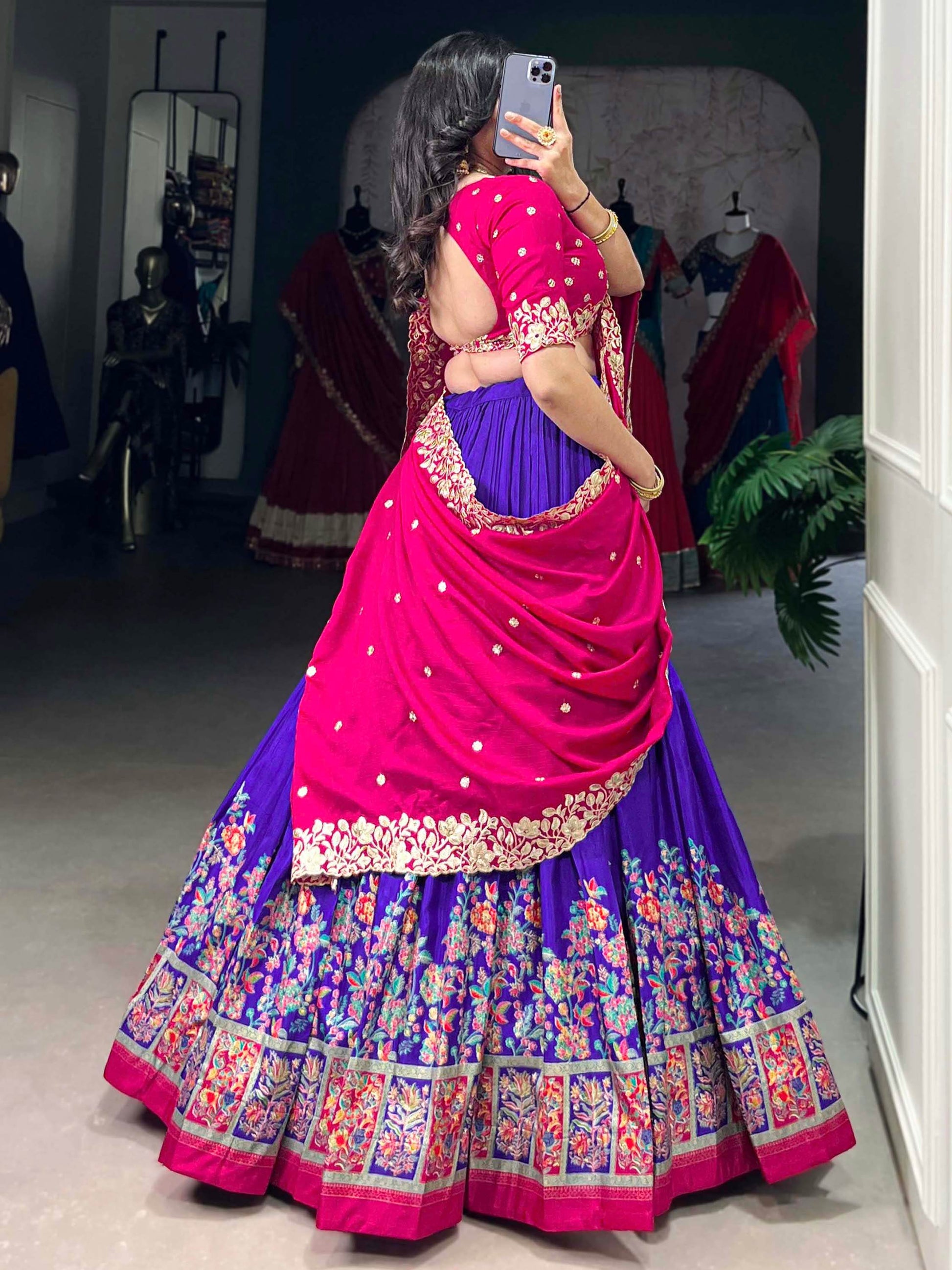 Tantalizing Purple Printed Tussar Silk Festival Wear Lehenga Choli - Zeel Clothing