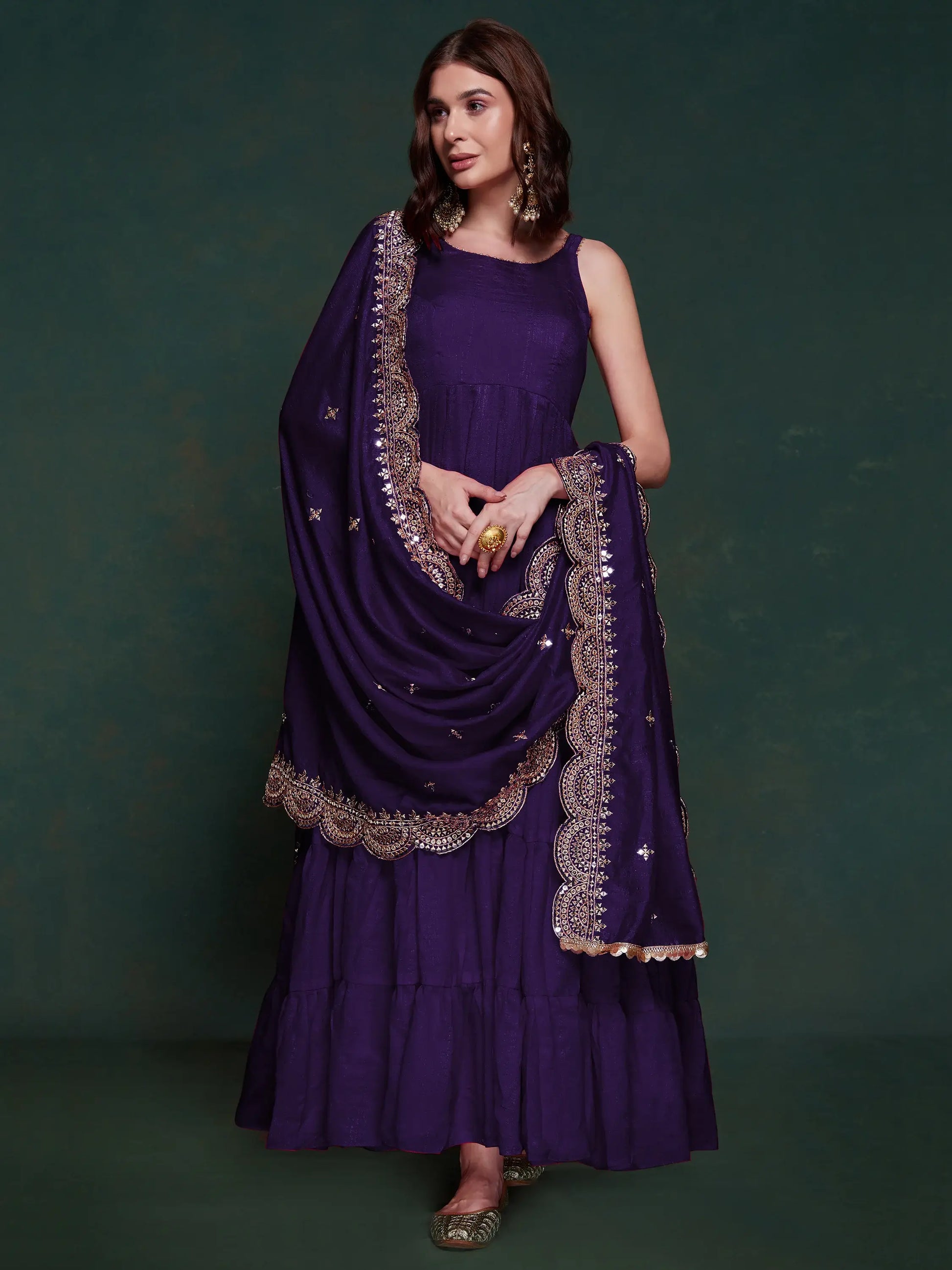 Tantalizing Purple Silk Festival Wear Gown With Heavy Dupatta - Zeel Clothing