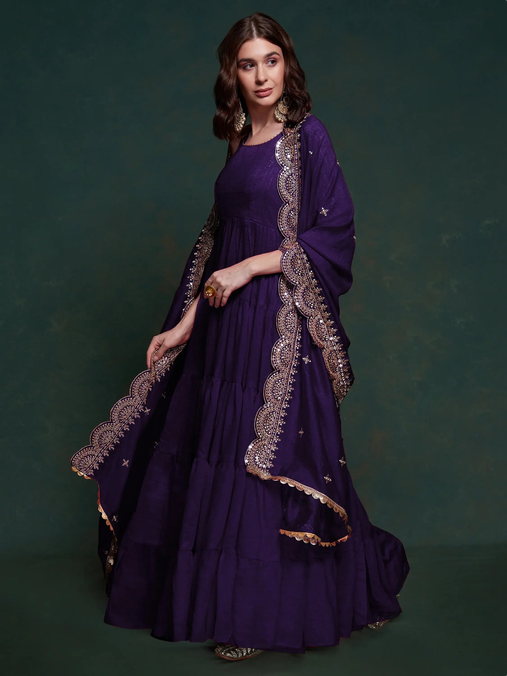 Tantalizing Purple Silk Festival Wear Gown With Heavy Dupatta - Zeel Clothing